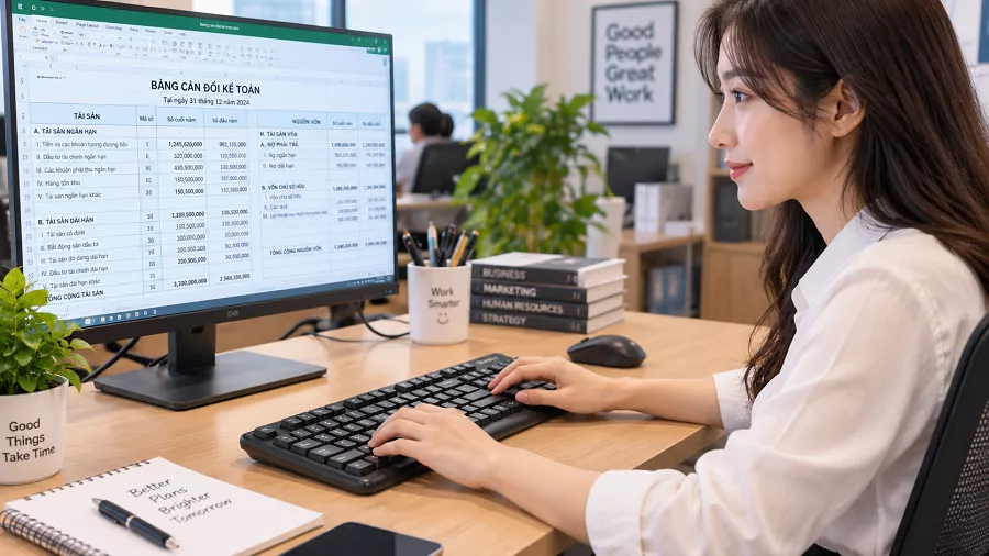 Nhân viên kế toán nhập liệu tài chính trên bàn phím Dareu LK185