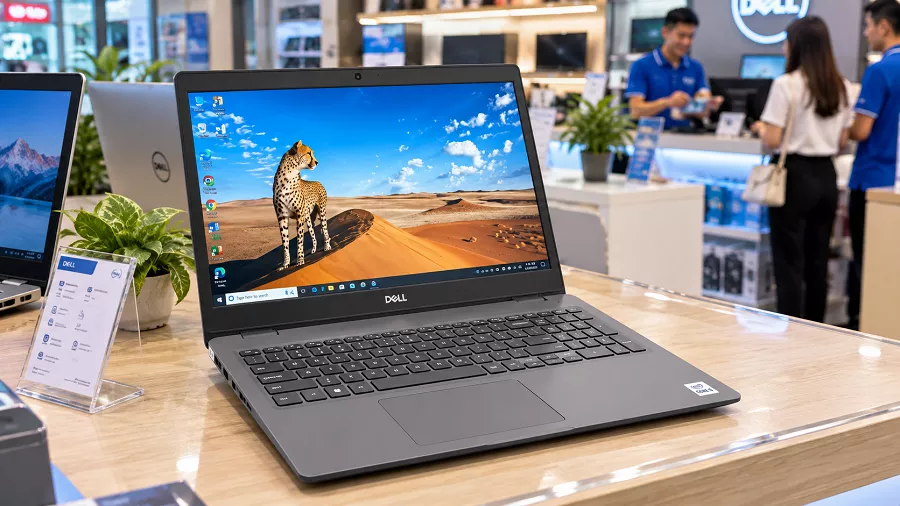 Laptop Dell Latitude 3510 chính diện màn hình và bàn phím tại cửa hàng
