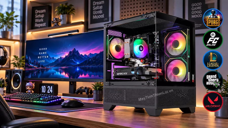 PC Gaming i5 10400F GTX 1660 Super case kính LED RGB