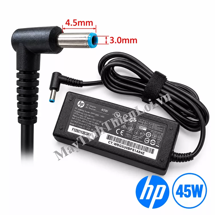 Chi tiết đầu cắm sạc laptop HP 45W chân kim nhỏ viền xanh