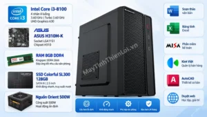Case máy tính văn phòng Intel Core i3 8100 RAM 8GB SSD 128GB hỗ trợ phần mềm kế toán và văn phòng