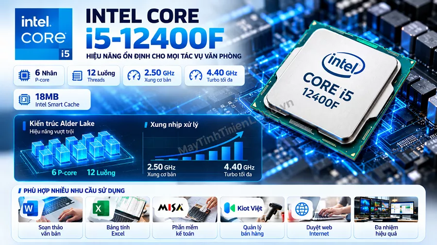 Hộp CPU Intel Core i5 12400F chính hãng hiệu năng đa nhiệm tối ưu
